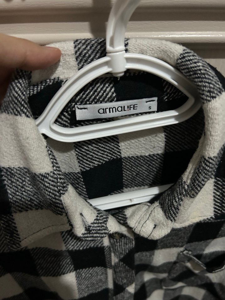 Gri Ekose Uzun Kollu Salaş Kadın Gömlek - Görsel 4