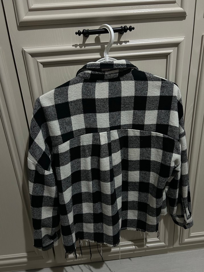 Gri Ekose Uzun Kollu Salaş Kadın Gömlek - Görsel 3