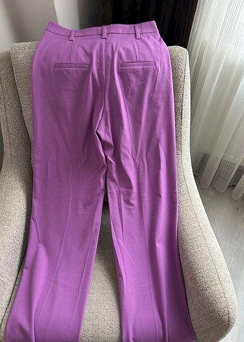 Lila Pilili Midi Kumaş Kadın Pantolon - Görsel 2