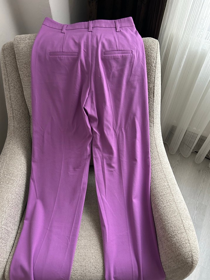 Lila Pilili Midi Kumaş Kadın Pantolon - Görsel 2