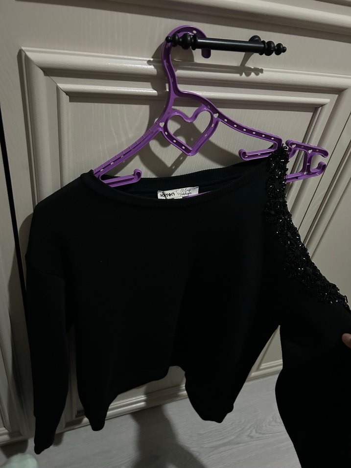 Kız Siyah Zincir Detaylı Uzun Kollu Sweatshirt - Görsel 2