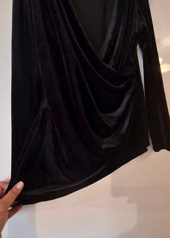 Siyah Uzun kollu kadife bluz - Görsel 2