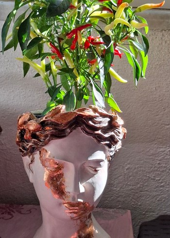 Bronz varanklı Hellen Yüz Figürin Saksı