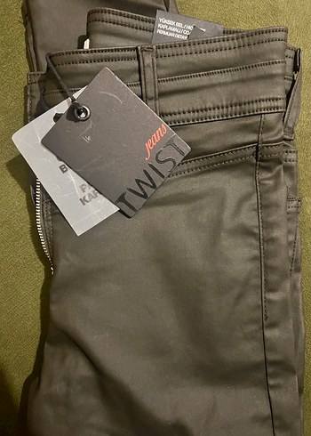 Twist kaplamalı Deri Pantolon - Khaki