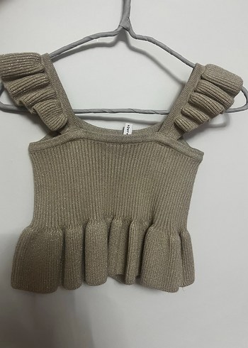 Janie and Jack Kız Çocuk Bej Örgü Askılı Simli Üst - Görsel 2