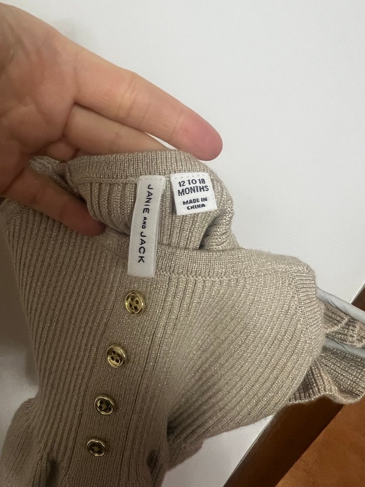 Janie and Jack Kız Çocuk Bej Örgü Askılı Simli Üst - Görsel 3