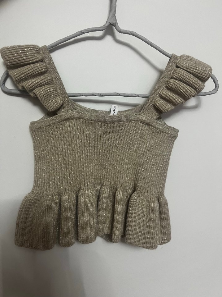 Janie and Jack Kız Çocuk Bej Örgü Askılı Simli Üst - Görsel 2