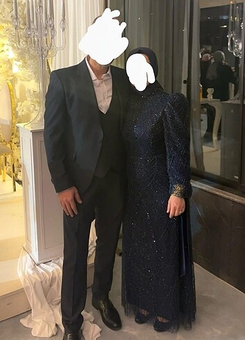 Taş detaylı lacivert elbise - Görsel 2