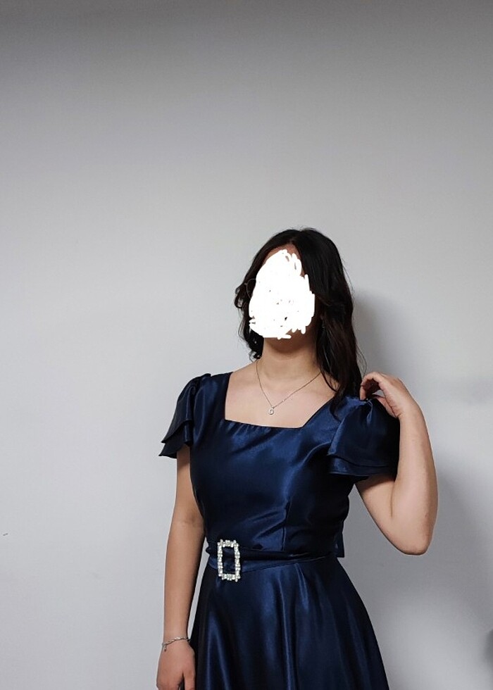 Lacivert taş kemerli elbise - Görsel 2