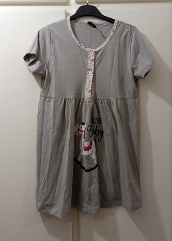 Gri Baskılı Kısa Kollu Hamile Gecelik - Görsel 3