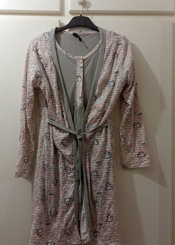 Gri Baskılı Kısa Kollu Hamile Gecelik - Görsel 2