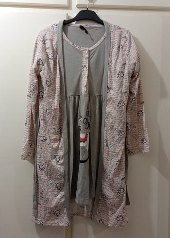 Gri Baskılı Kısa Kollu Hamile Gecelik - Görsel 7