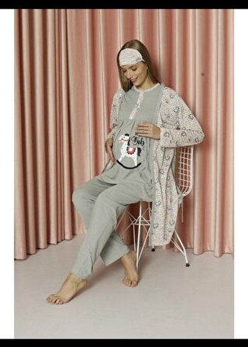 Gri Baskılı Kısa Kollu Hamile Gecelik - Görsel 9