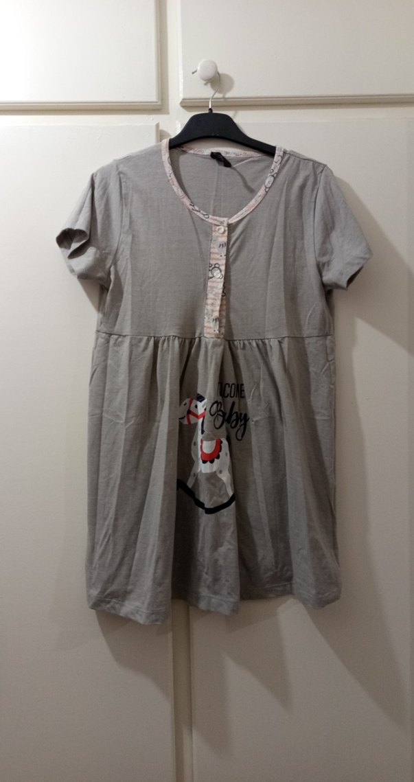 Gri Baskılı Kısa Kollu Hamile Gecelik - Görsel 3