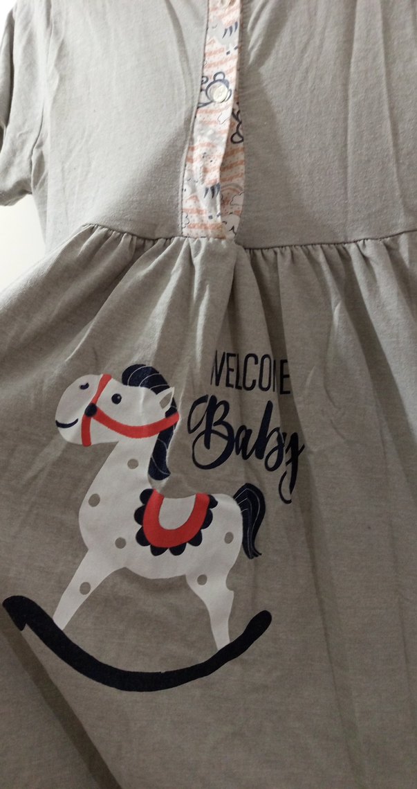 Gri Baskılı Kısa Kollu Hamile Gecelik - Görsel 4