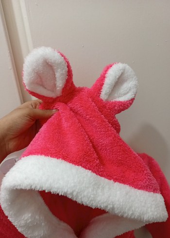 Kız Çocuk Pembe Kapşonlu Bornoz - Görsel 3