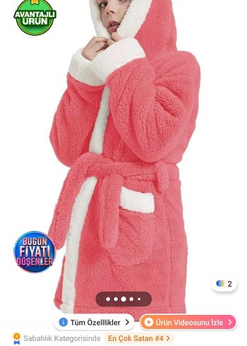 Kız Çocuk Pembe Kapüşonlu Bornoz - Görsel 3