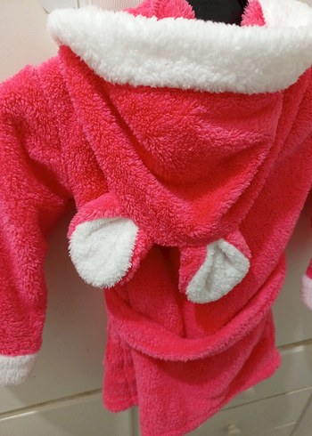 Kız Çocuk Pembe Kapüşonlu Bornoz - Görsel 6