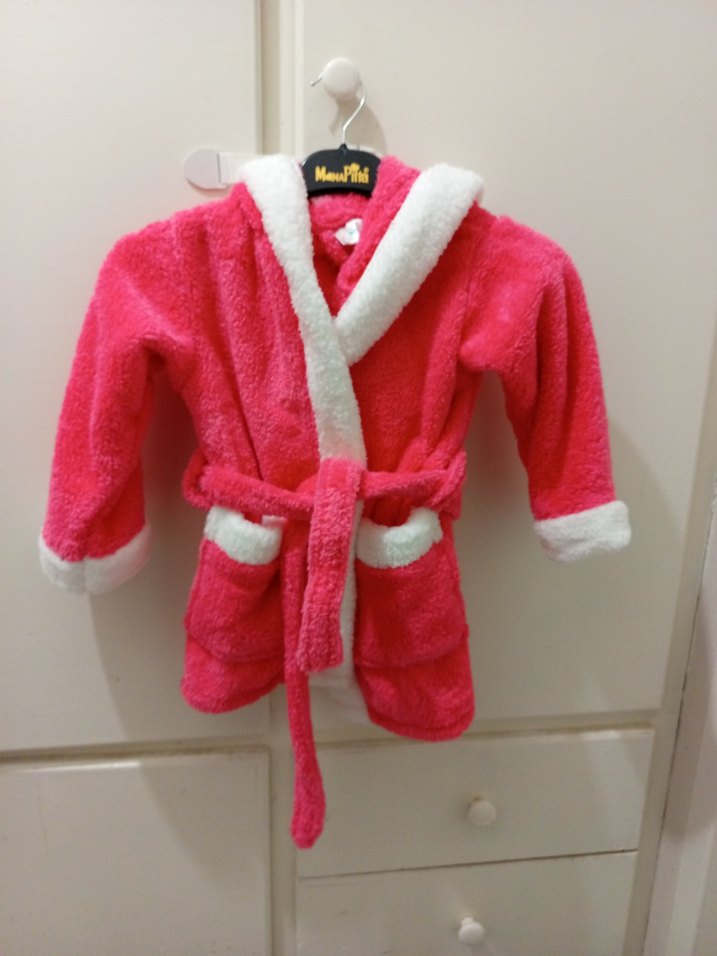 Kız Çocuk Pembe Kapüşonlu Bornoz - Görsel 4