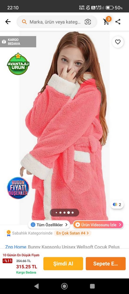 Kız Çocuk Pembe Kapüşonlu Bornoz - Görsel 2