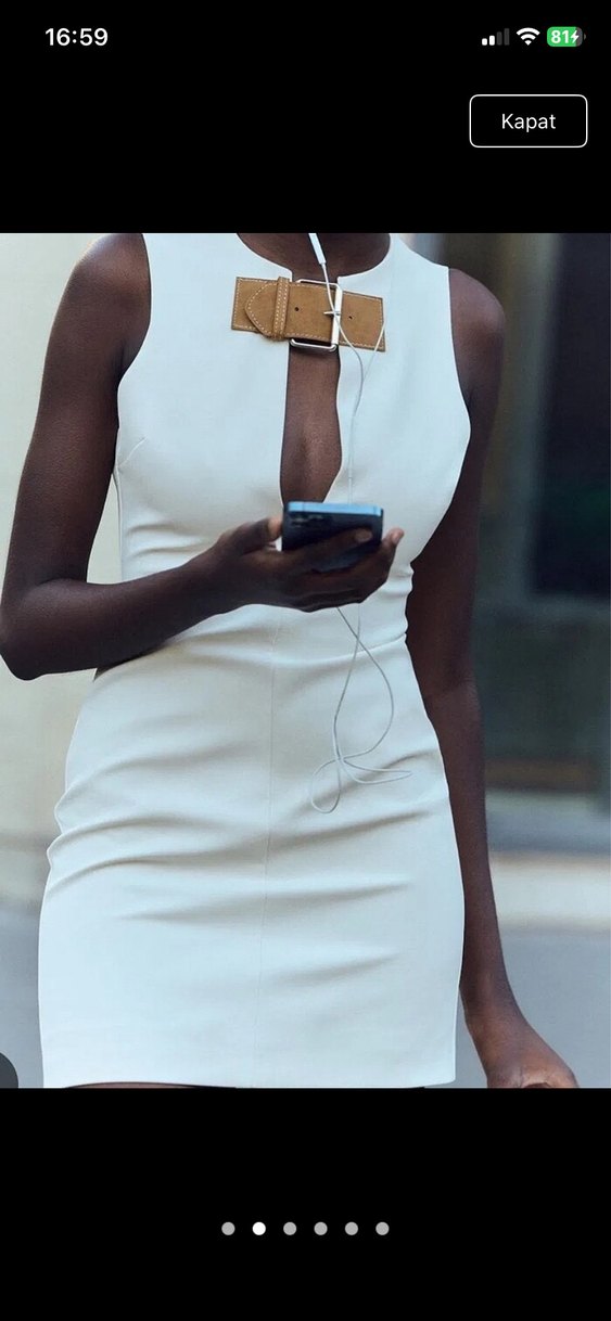 Kemer Detaylı Beyaz Elbise - Görsel 3