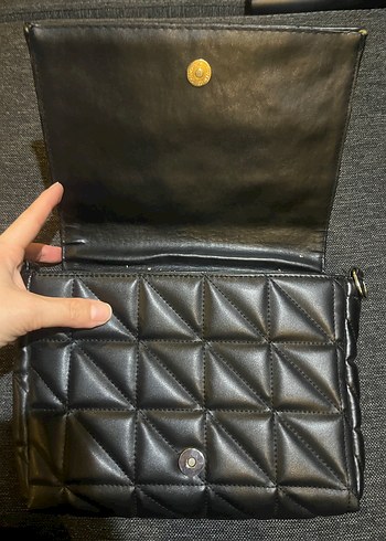 Kareli Desenli Siyah Deri Kadın Çanta - Görsel 2