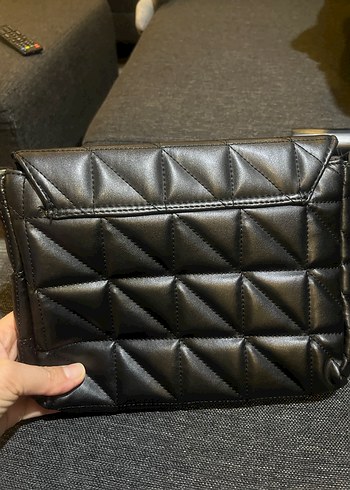 Kareli Desenli Siyah Deri Kadın Çanta - Görsel 5