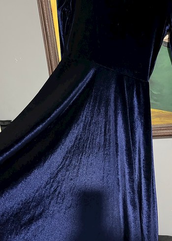 Uzun Kollu kadife Lacivert Kadın Elbise bir kez giyildi - Görsel 3