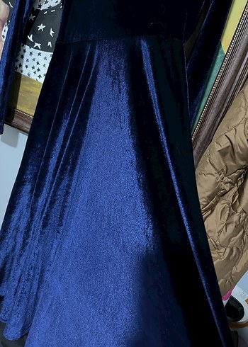 Uzun Kollu kadife Lacivert Kadın Elbise bir kez giyildi - Görsel 2