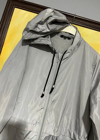 Gri Kapüşonlu Fermuarlı yağmurluk ünisex - Görsel 2