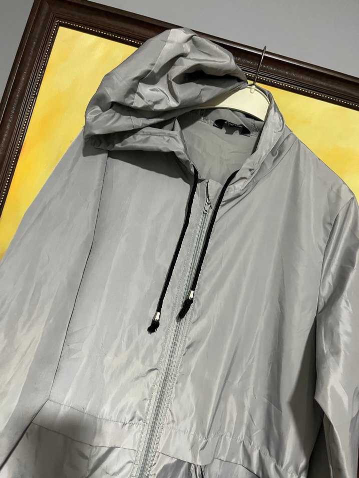 Gri Kapüşonlu Fermuarlı yağmurluk ünisex - Görsel 2
