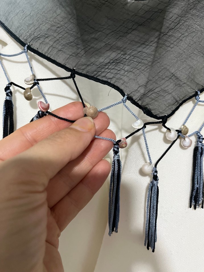 Püsküllü Bohem Gri Kadın Fular orjinal taş ile el yapımı - Görsel 3