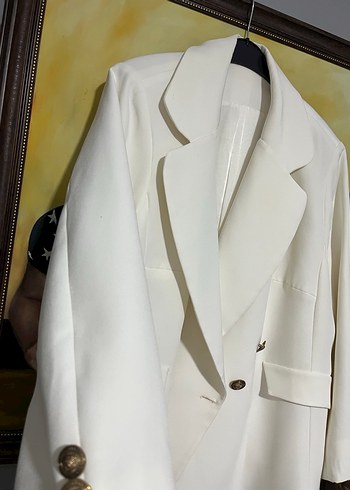 İthal özel dikim dügmeli kırık beyaz Uzun Kadın Blezır - Görsel 2