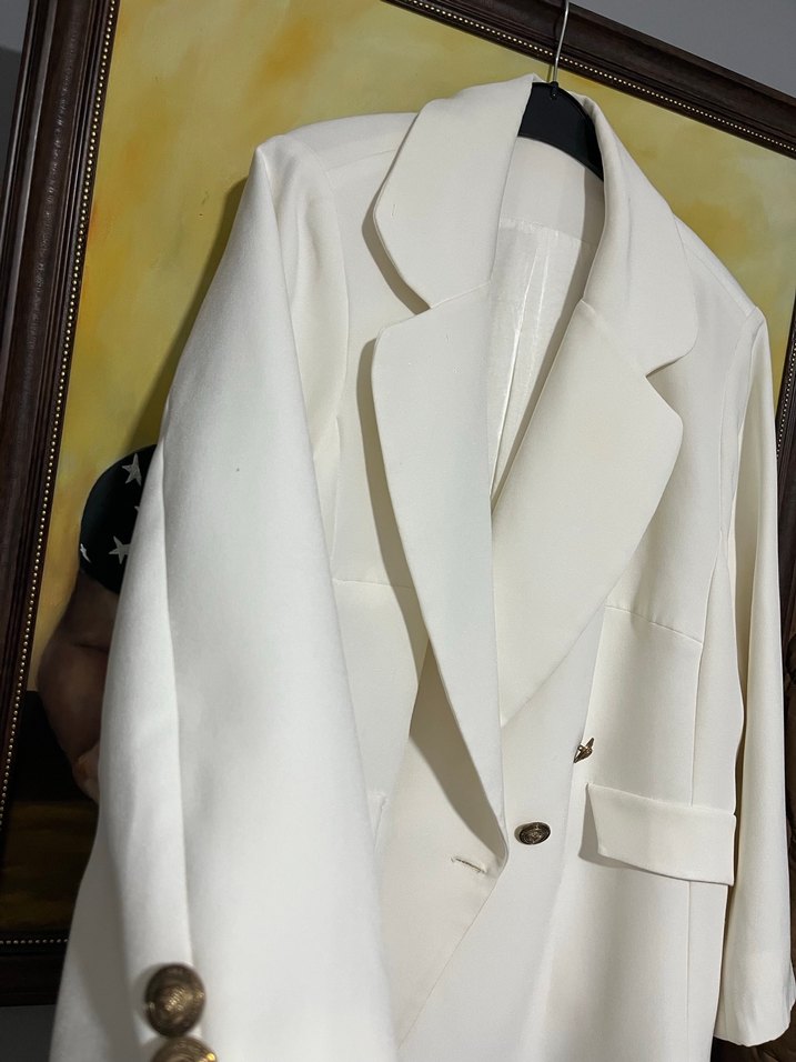 İthal özel dikim dügmeli kırık beyaz Uzun Kadın Blezır - Görsel 2