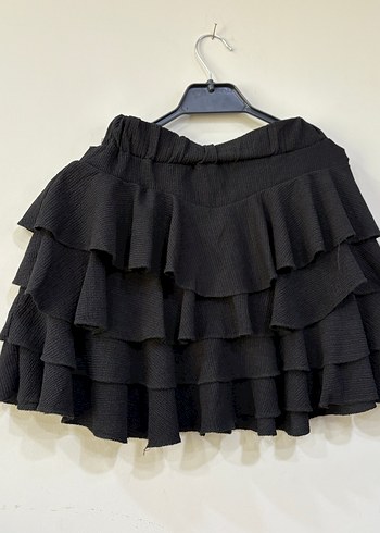 Siyah Kat Kat Volanlı Mini Etek - Görsel 2