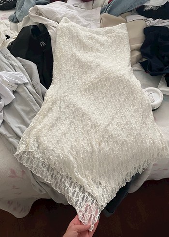 s Beden Ruffle Detaylı Beyaz etek
