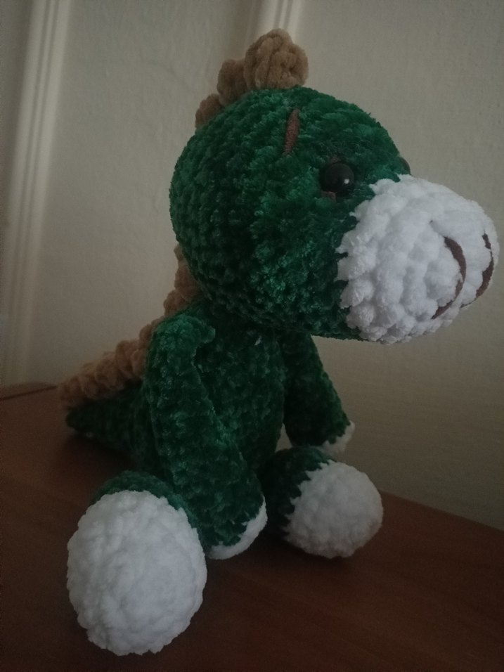 Koyu Yeşil Peluş Dinozor Oyuncak - Görsel 3