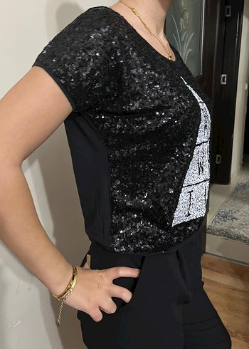 Siyah payet T_shırt - Görsel 5