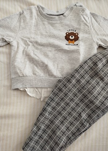 Gri Pamuklu Uzun Kollu Erkek Bebek Takımı - Görsel 2