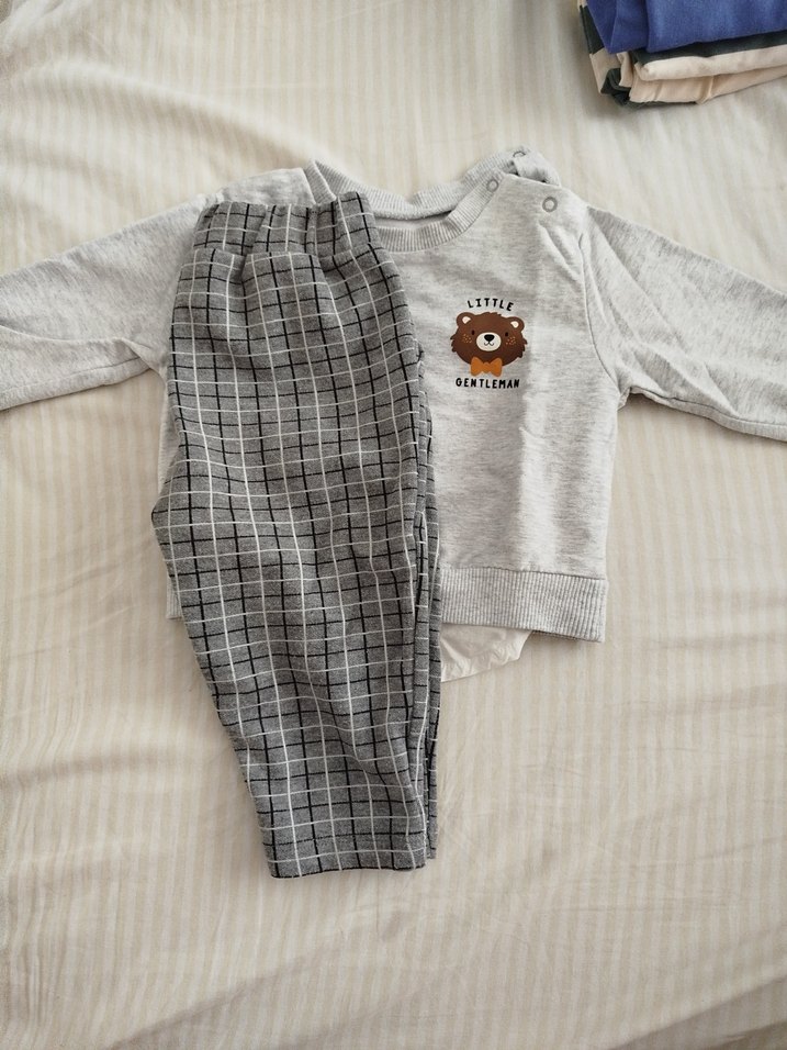 Gri Pamuklu Uzun Kollu Erkek Bebek Takımı - Görsel 3
