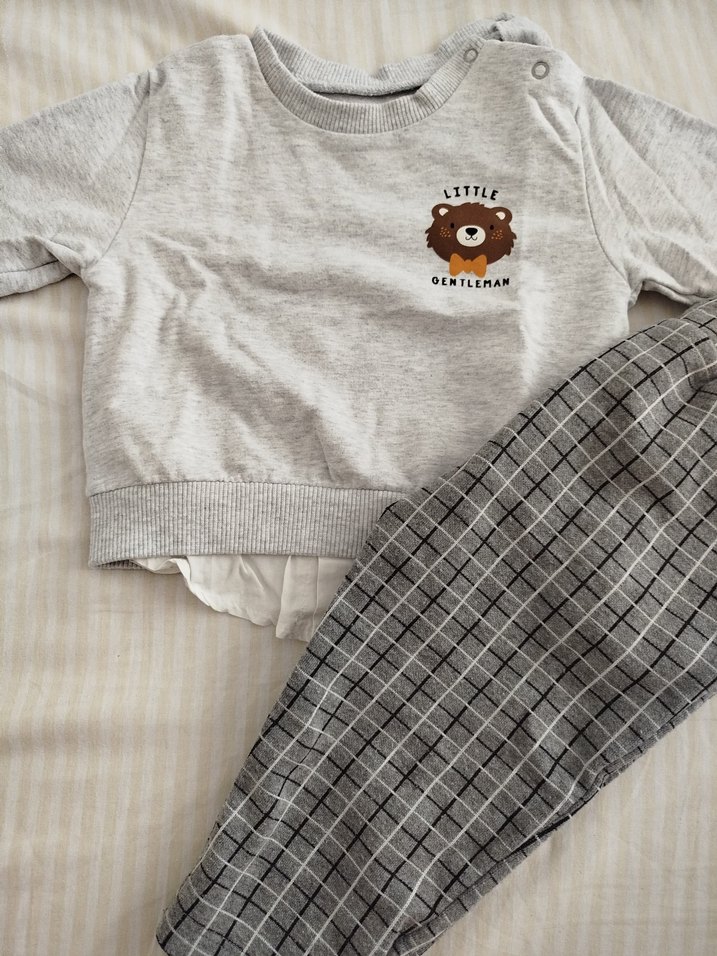 Gri Pamuklu Uzun Kollu Erkek Bebek Takımı - Görsel 2