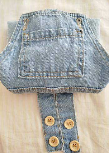 12 aylık Bebekler için Mavi Bol Kesim Kot Salopet - Görsel 3