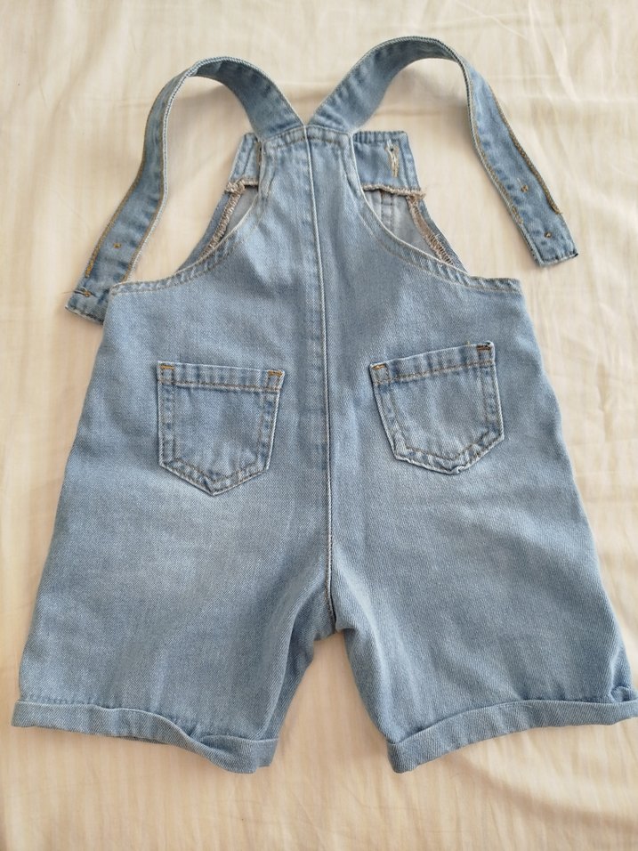 12 aylık Bebekler için Mavi Bol Kesim Kot Salopet - Görsel 2