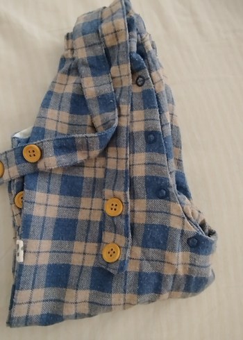 Düğmeli Mavi Ekose Erkek Bebek Tulumu - Görsel 3