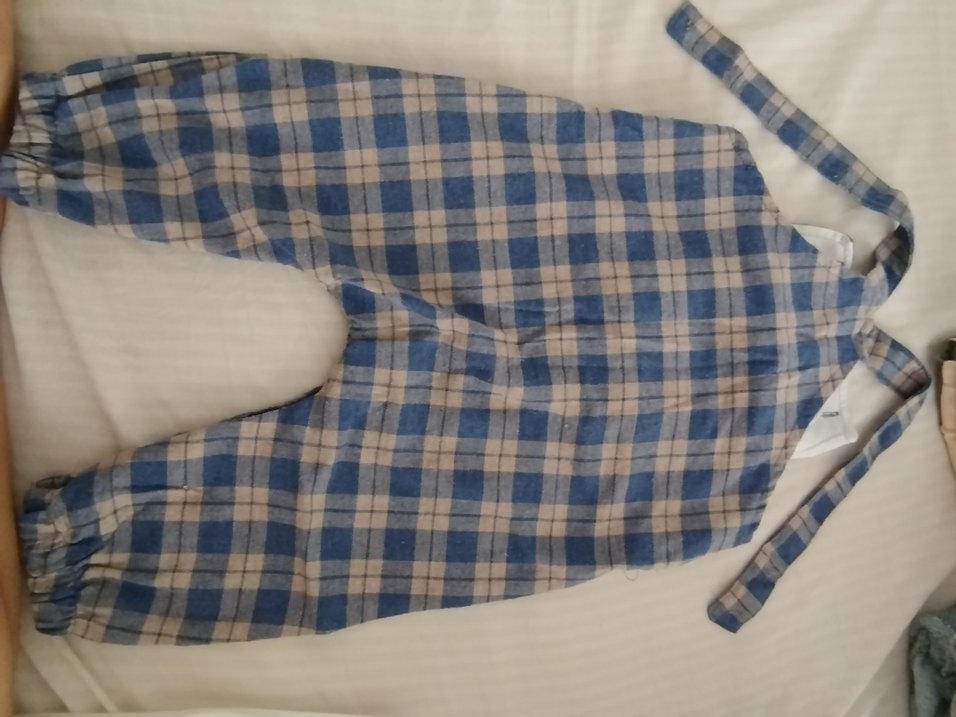 Düğmeli Mavi Ekose Erkek Bebek Tulumu - Görsel 2