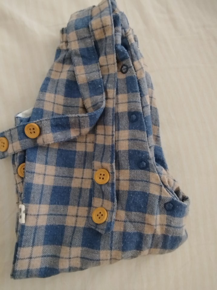 Düğmeli Mavi Ekose Erkek Bebek Tulumu - Görsel 3