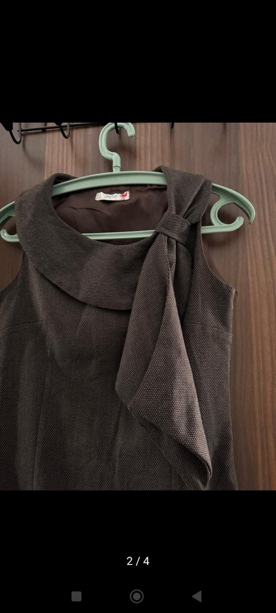 Drapeli Kolsuz Midi Ofis Elbisesi vintage - Görsel 2