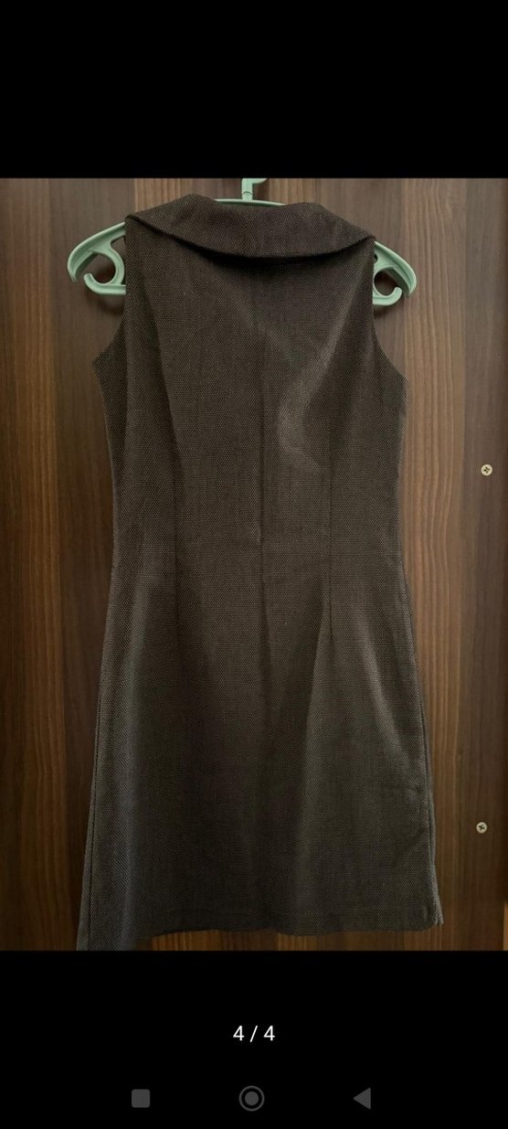 Drapeli Kolsuz Midi Ofis Elbisesi vintage - Görsel 4