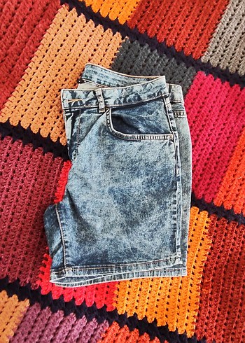 m Beden çeşitli Renk Renkli Batik Desenli Mini Denim Şort