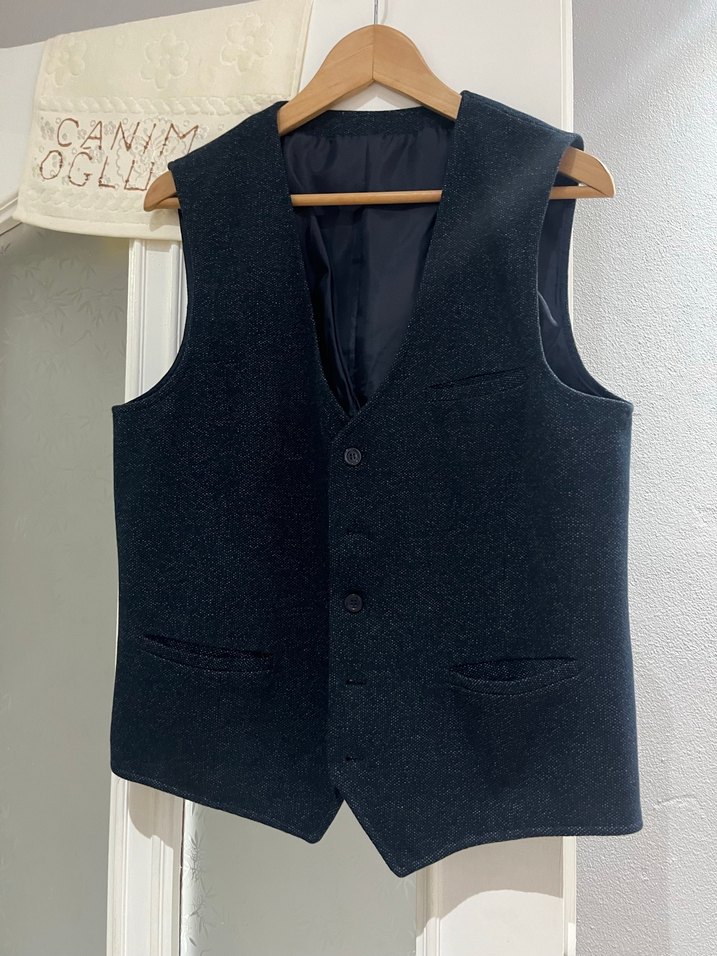 Düğmeli Erkek Gri Lacivert Yelek - Görsel 2